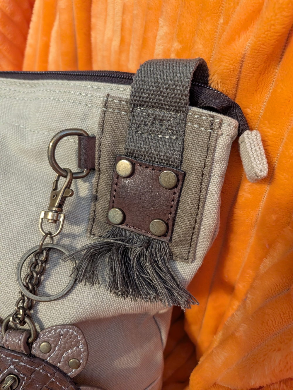Chala Beige and Brown Crossbody Shoulder Bag with Turtle Charm - Picture 8 of 8